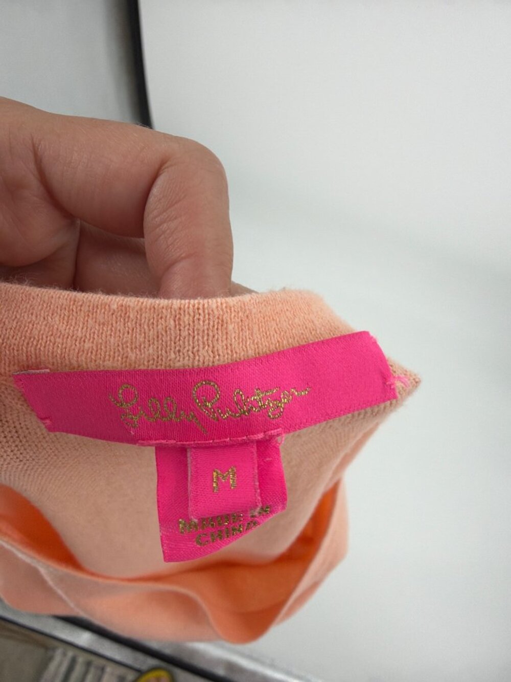 Lilly Pulitzer Dayna 3/4 Sleeve Sweater Peach Gray Coolmax Womens Medium Preppy - Picture 4 of 9